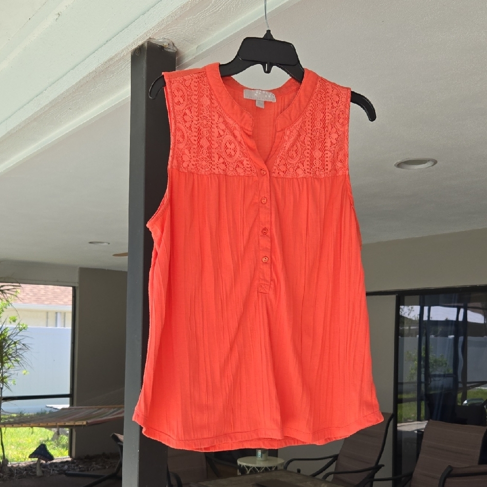 Carolyn Taylor Orange  Buttoned Blouse with Mandarin Collar